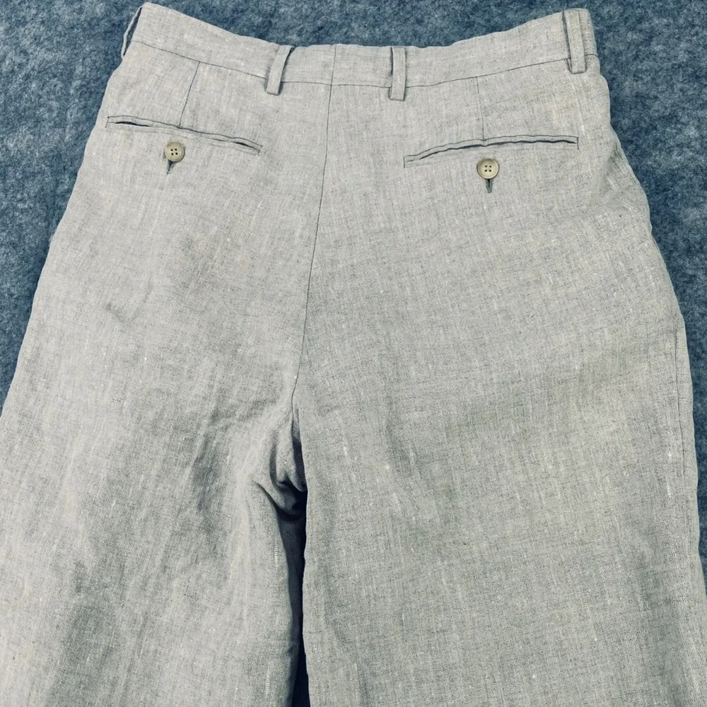 Baxter Sport Trousers Men 32x32 Brown 100% Linen Pleated Wide leg Fit 30x28 Pant